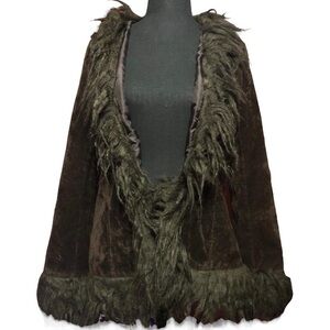 Brown‎ velvet fur trim coat